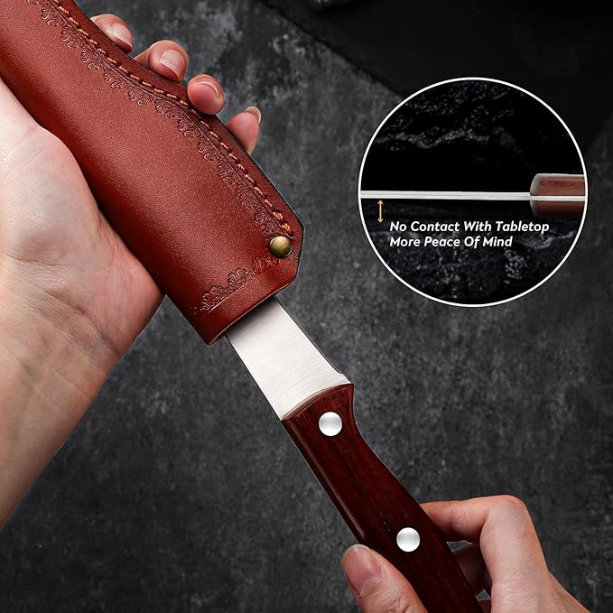 TAN REN 7-Inch Stainless Steel Boning Knife, Meat Cutting Knife with Sheath, Flexible Curved Blade for Brisket and Fish Filleting