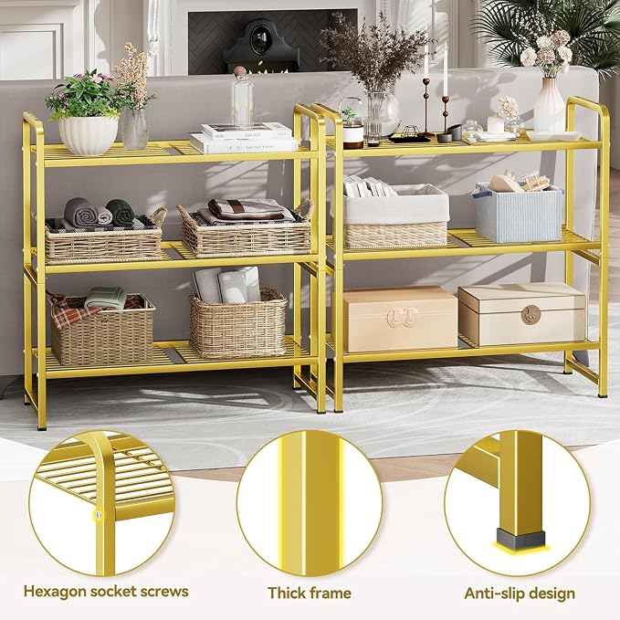 Standard Shelf Organizer for Outdoor Indoor, Waterproof Heavy Duty Metal Shelving Units and Storage for Living Room Bathroom Balcony Garden, Easy Assemble, Bright Gold