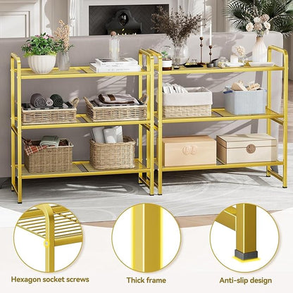 Standard Shelf Organizer for Outdoor Indoor, Waterproof Heavy Duty Metal Shelving Units and Storage for Living Room Bathroom Balcony Garden, Easy Assemble, Bright Gold