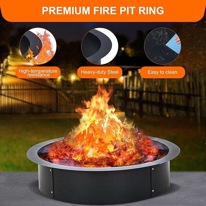 39" Fire Pit Ring - 2.55MM Fire Ring for Outside Fire Pit, Above In-Ground Firepit,Outside Wood Burning DIY,39"x45"x10", Black