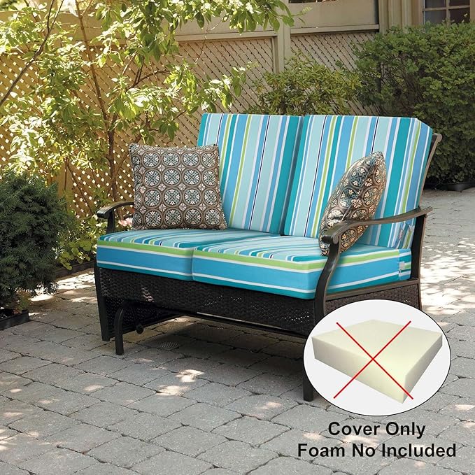 NettyPro Outdoor Cushion Slipcovers Waterproof 22 x 20 inch Patio Furniture Chair Seat Cushion Covers with Zipper and Tie, Replacement Cover Only, Stripes Turquoise