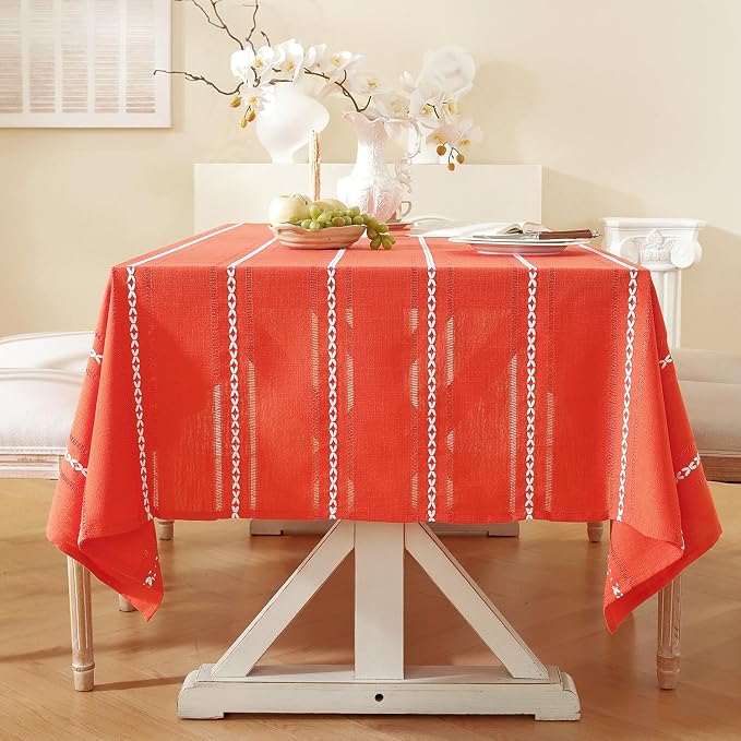Chassic 60 x 120 inches Farmhouse Style Linen tablecloths, Wrinkle Resistant Washable Dining Room Table Cloths for 8 Foot Rectangle Tables - Hemstitch Maple Orange