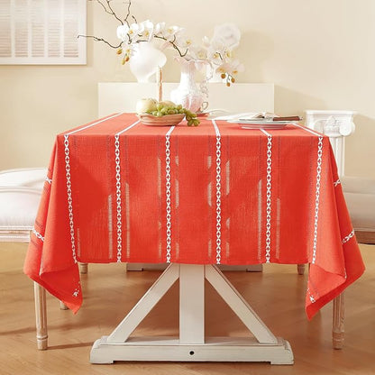 Chassic 60 x 120 inches Farmhouse Style Linen tablecloths, Wrinkle Resistant Washable Dining Room Table Cloths for 8 Foot Rectangle Tables - Hemstitch Maple Orange