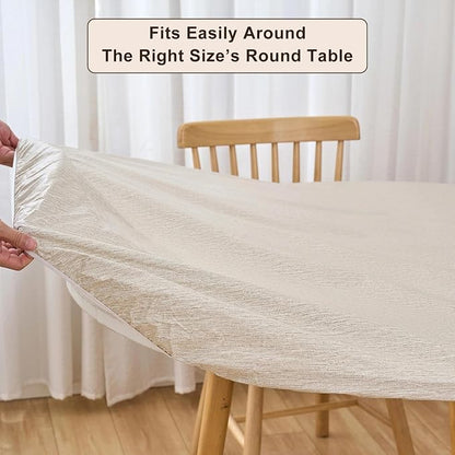 LIBERECOO Round Vinyl Fitted Tablecloth with Flannel Backing Elastic Edge Table Cover Waterproof Stain-Resistant Wipeable Tablecloths Fits 45-56 Inch Round Tables