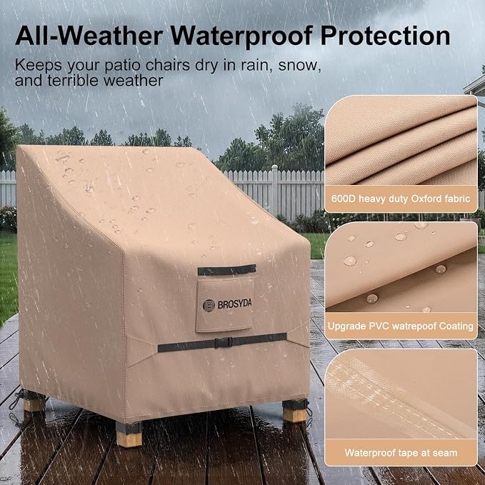 600D Outdoor Patio Chair Covers Waterproof 38"Wx31"Dx29"H, 2 Pack | Patio Furniture Covers Protect from Rain, Dust & UV; Heavy-Duty Oxford Fits Lounge, Deep Seat & High Back Chairs on Lawns