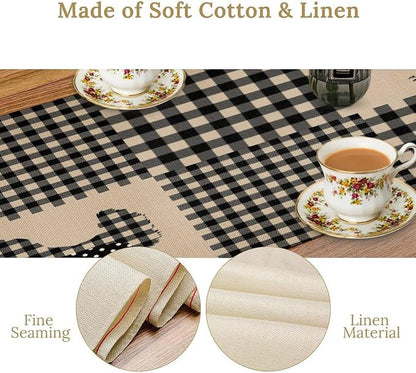 Farm Animal Chicken Hen Black White Buffalo Plaid Check Table Runner, Farmhouse Chick Table Decoration Home Kitchen Dining Indoor Holiday Farmhouse Decor 13x120 Inch