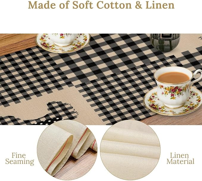 Farm Animal Chicken Hen Black White Buffalo Plaid Check Table Runner, Farmhouse Chick Table Decoration Home Kitchen Dining Indoor Holiday Farmhouse Decor 13x90 Inch