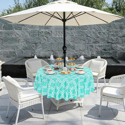 Poise3EHome Round Outdoor Tablecloth with Umbrella Hole and Zipper,Aqua Blue 70 Inch,Polyester SpillProof Washable Table Cloth for Spring Summer Patio Garden Poolside Picnic Camping BBQS