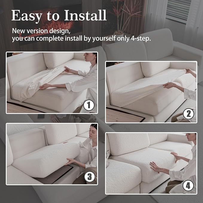 OHSIO Couch Cushion Covers for Sectional Sofa, Stretch Soft Sofa Slipcovers Washable Wear-Resistant Universal Furniture Protector for Living Room(1 Piece Loveseat Cover, Ivory)