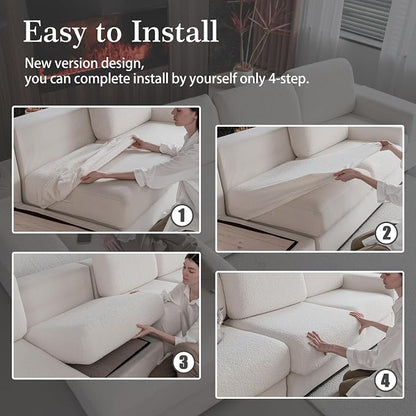 OHSIO Couch Cushion Covers for Sectional Sofa, Stretch Soft Sofa Slipcovers Washable Wear-Resistant Universal Furniture Protector for Living Room(1 Piece Loveseat Cover, Ivory)