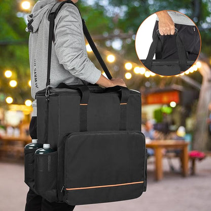 GRAOSO Boat Grill Storage Bag Compatible with Magma Marine Kettles, Grill Cover Carrying Case with 4 Side Pockets for 1lb Propane Cylinders, Padded Handle and Shoulder Strap, Tools Pockets, Black