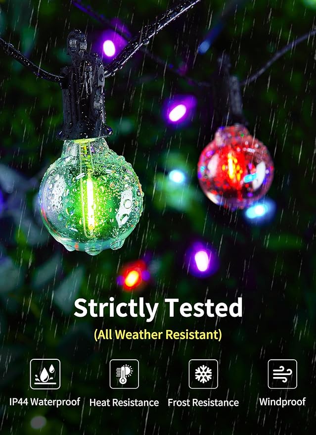 Brightown Outdoor String Lights 29 Feet G40 LED Patio Lights, 13 Plastic Edison Bulbs(1 Spare), Remote, Timer, Waterproof Connectable Hanging Light for Backyard Porch Balcony Party Decor, Multicolor