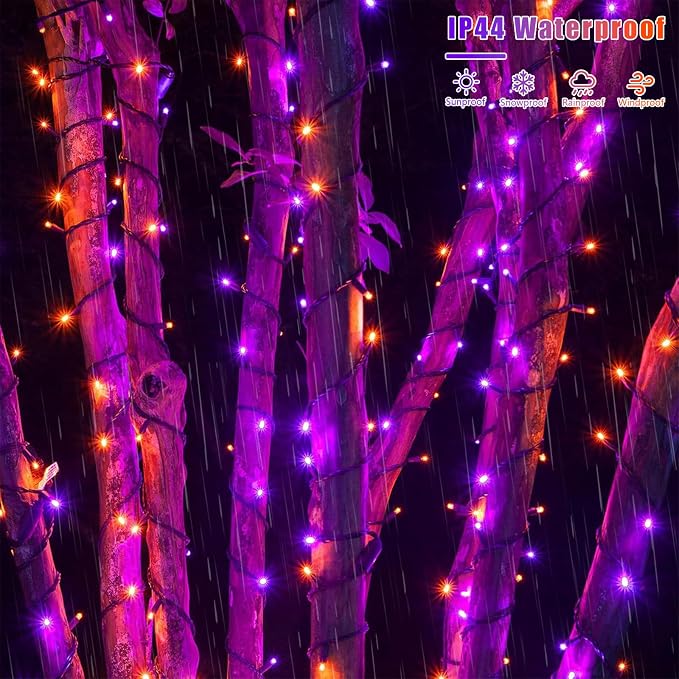 YEGUO 2 Pack Orange and Purple Solar Halloween Lights, Each 33ft 100 LED Solar String Lights Outdoor Waterproof, 8 Modes Solar Christmas Lights Outdoor for Bedroom Patio Garden Halloween Party Decor