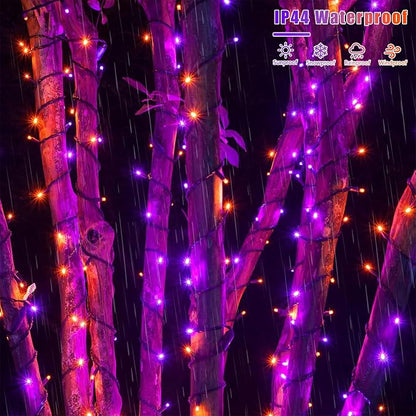 YEGUO 2 Pack Orange and Purple Solar Halloween Lights, Each 33ft 100 LED Solar String Lights Outdoor Waterproof, 8 Modes Solar Christmas Lights Outdoor for Bedroom Patio Garden Halloween Party Decor
