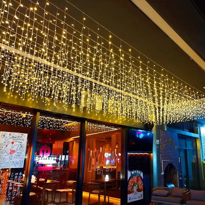 LED Icicle Lights, 8 Modes 19.7FT 150 LEDs Christmas Short Curtain Fairy Hanging Ceiling Extendable Lights for Wedding Balcony Doorway Outdoor Indoor Decoration Warm White, 6M05