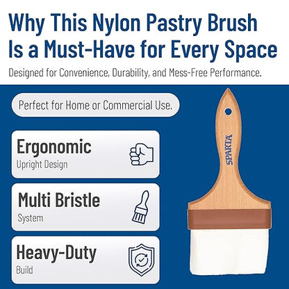 SPARTA Flat Nylon Pastry Brush – 4039900 Pastry Brush for Baking with Hardwood Handle and Nylon Bristles for Kitchens, Restaurants or Catering, 4in, Pack of 1