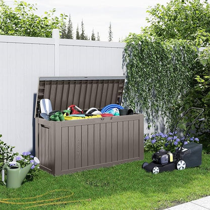 85 Gallon Large Outdoor Storage Box Waterproof, UV Resistant Resin Deck Box with Hydraulic Rod for Patio Furniture,Garden Tools,Cushions, Easy to Install（Grey）