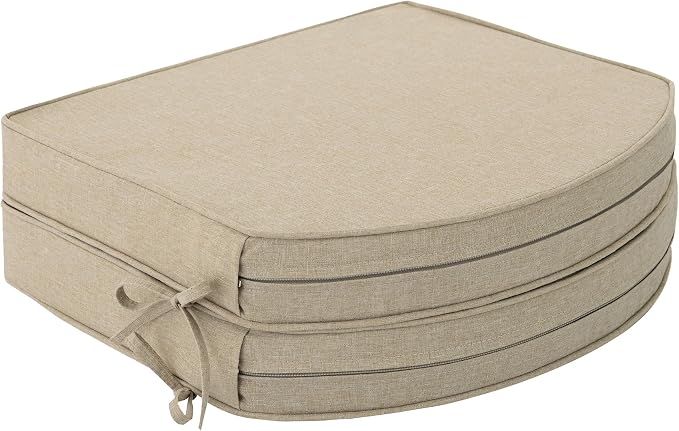 Outdoor Chair Cushions, Fade-Resistant & Water-Resistant, D Shaped Patio Furniture Seat Chair Pads Replacement with Ties, Non-Slip Bottom, Removable Cover, Set of 2, 18.5 x 16 Inch, Natural