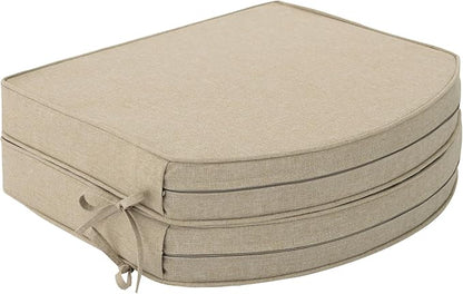 Outdoor Chair Cushions, Fade-Resistant & Water-Resistant, D Shaped Patio Furniture Seat Chair Pads Replacement with Ties, Non-Slip Bottom, Removable Cover, Set of 2, 18.5 x 16 Inch, Natural