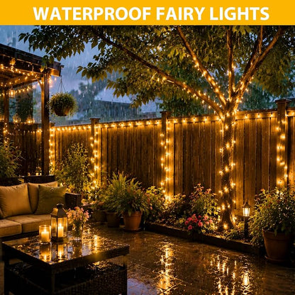 Nisocy 100FT LED String Lights Outdoor Waterproof – Warm White Fairy Lights with Plug, Connectable Christmas Tree Lights for Patio, Garden, Bedroom, Wedding, Party, Decor