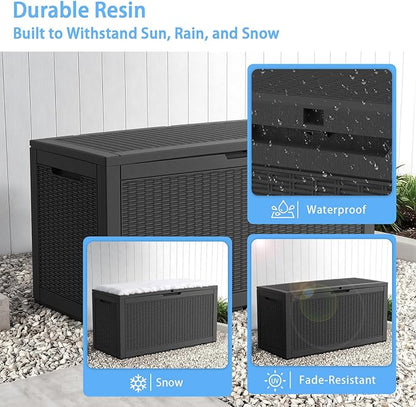 Pepe Tee Waterproof Resin Deck Box, Outdoor Storage Bin for Patio Furniture Cushions, All-Weather Garden Organizer & Seating Bench, Black