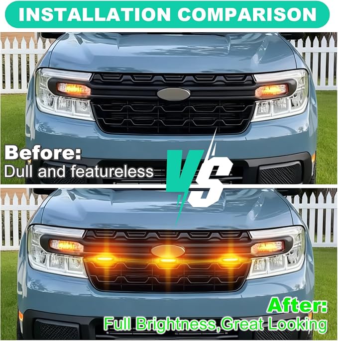 Front Grille Led Light For 2022-2025 2026 Ford Maverick Accessories | Fits Maverick XL Only,Snap-fit,Smoked lens,Raptor Style Grille Lights with adaptor fuse Waterproof(Only Fit XL-Amber)