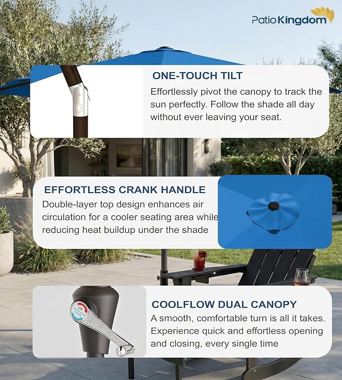 PatioKingdom 10FT Patio Umbrella with Push Button Tilt and Crank, Outdoor Market Umbrella with 8 Fiberglass Ribs, UV Protection Table Umbrella for Pool,Backyard,Garden,Deck