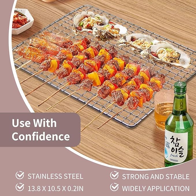 HERCHR Stainless Steel Mesh Grill Grate, Barbecue Grill Net Rack BBQ Mat for Outdoor Cooking, Heavy Duty Welded Baking Cooling Rack for Gas Charcoal Smoker Grills, Camping Picnic, 13.8x10.5in
