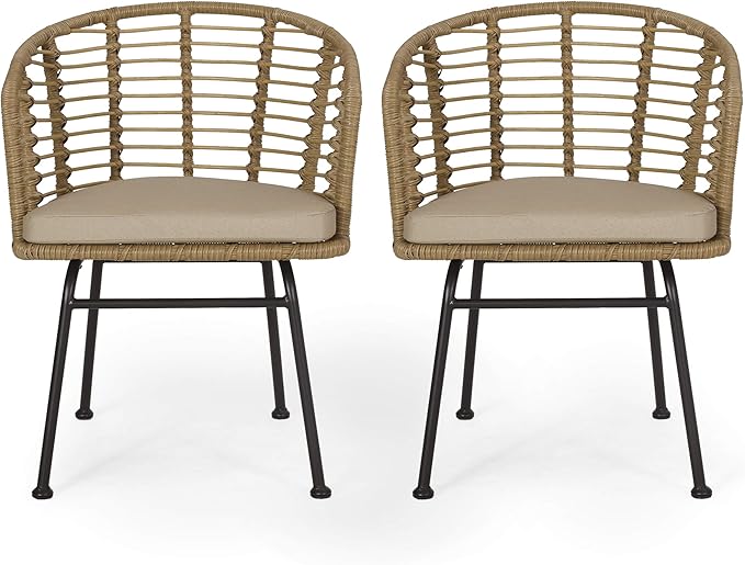 Christopher Knight Home Randy Outdoor Dining Chair Sets, Beige + Light Brown + Black