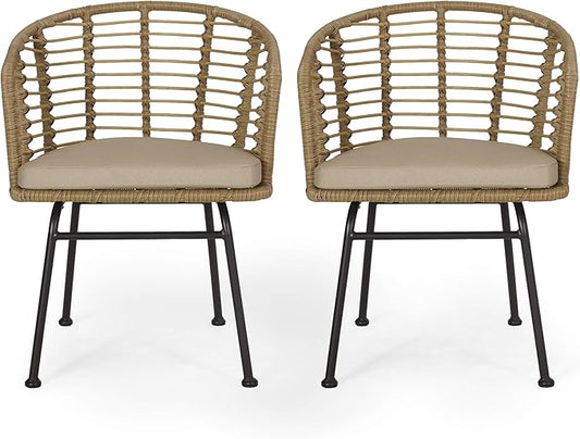 Christopher Knight Home Randy Outdoor Dining Chair Sets, Beige + Light Brown + Black
