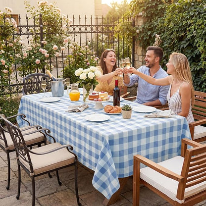 Softalker Gingham Checkered Tablecloth Rectangle - Outdoor Waterproof Buffalo Plaid Table Cloth, Stain Resistant Washable Table Cover for Picnic, Camping, Dining - Light Blue and White, 60 x 84 Inch
