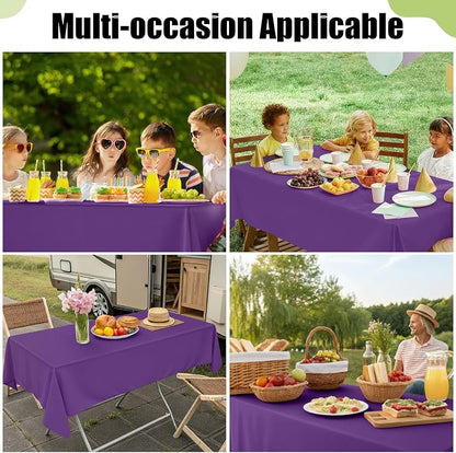 Smiry Disposable Table Cloth 3 Pack, 84 Inch Round Waterproof Plastic Tablecloth, Decorative Round Table Covers for Party, Birthday, Picnic, Purple