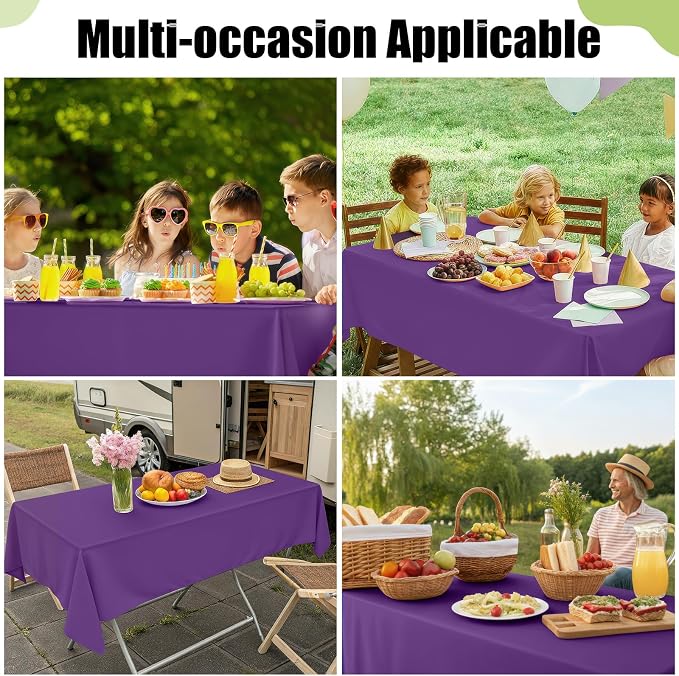 Smiry Disposable Table Cloth - 15 Pack, 54 x 108 Inch Waterproof Rectangle Tablecloths for Parties, Decorative Plastic Table Cover, Leakproof & Sturdy, Purple