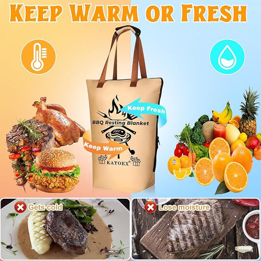 BBQ Blanket for Resting Meat, Smoking Meat Insulated Bag for Large Brisket/Turkey/Men Gifts, Upgrade Grilling Meat Insulated Resting Bag Made of Washable Oxford Cloth - Easy to Clean