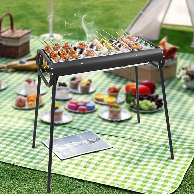 Barbecue Charcoal Grill, Stainless Steel Portable Kabob Barbecue with Storage Bag & Anti-scald Carrying Handle, Outdoor Cooking Grill for Backyard Camping, Patio Parties, Picnics