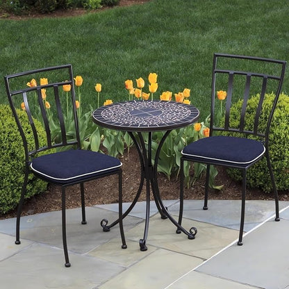 DYTXIII Set of 2 Outdoor Chair Cushions with Ties,Water Repellent Patio Chair Pads 17"x 16" for Outdoor Furniture,Round Corner Seat Cushions for Garden Yard Kitchen Textured Navy