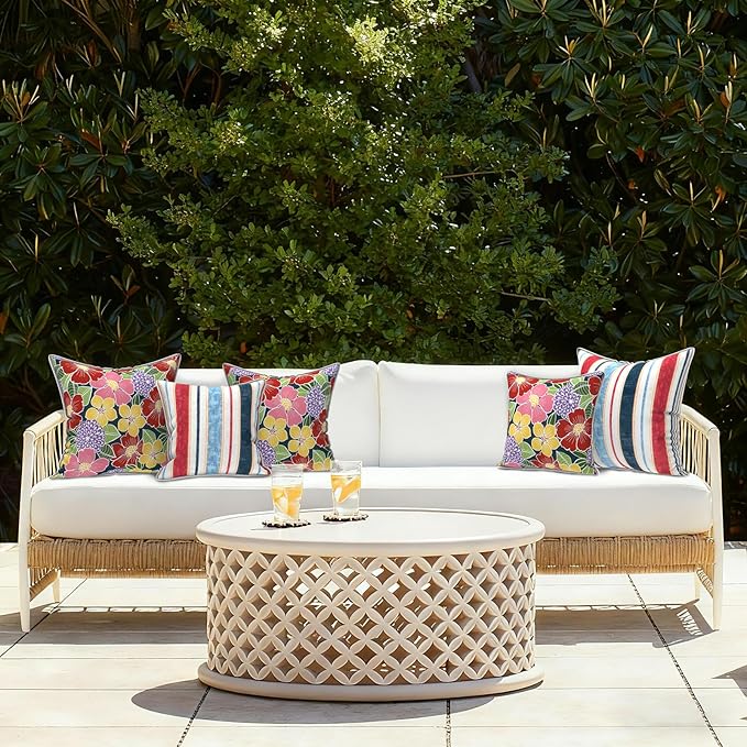 LVTXIII Outdoor/Indoor Pillow Covers, Patio Fade Resistant Throw Pillow Covers ONLY, Waterproof Farmhouse Accent Cushion Cases for Sofa Patio Couch Decoration 20"x20" Set of 2, Flower Bloom