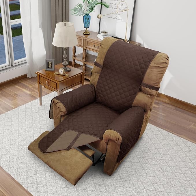 Reversible Chair Covers for Recliner Oversized, Chocolate | Recliner Oversized Covers for Living Room with Elastic Straps, Water Repellent, Chair Protectors Covers for Dogs
