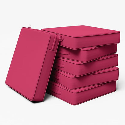 Outdoor Chair Cushion 24 x 24 x 5 Inches Patio Furniture Outdoor Waterproof Seat Cushion, Patio Chair Cushion with Handles and Ties, Square Dining Chair Cushion Set of 6, Pink