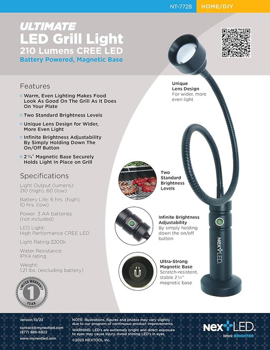 NextLED Ultimate Outdoor Lighting Bundle: NT-7728 Magnetic Grill Light & NT-6598 Rechargeable Headlamp