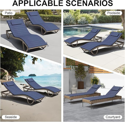 Crestlive Products Chaise Lounge Cushion Outdoor Set of 2, Foldable Waterproof Pool Lounge Chair Cushions with Straps, Lounger Cushions for Outdoor Furniture, 80''Lx26''W (Sky Blue)