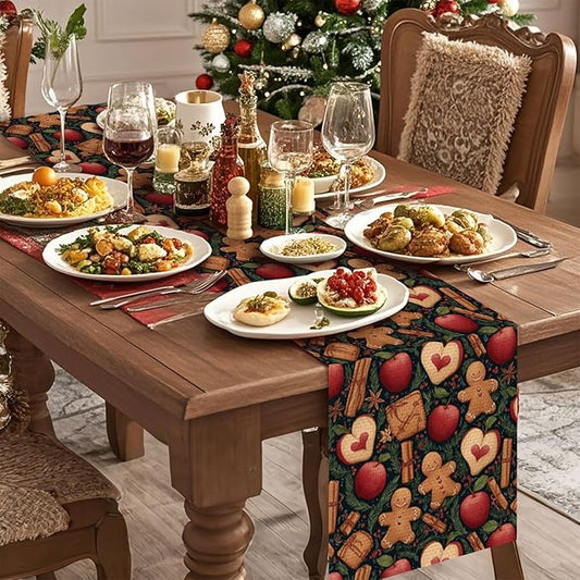 Christmas Gingerbread Man Table Runner,Dining Decor for Kitchen Coffee Table Family Dinners Holiday Parties Wedding Events Decor(13x72 inch)