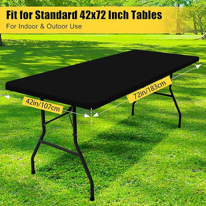 Smiry Rectangle Picnic Table Cloth, Waterproof Elastic Fitted Tablecloths for 6 Foot Tables, Washable Polyester Table Cover for Camping, Indoor and Outdoor (Black, 42"x72")