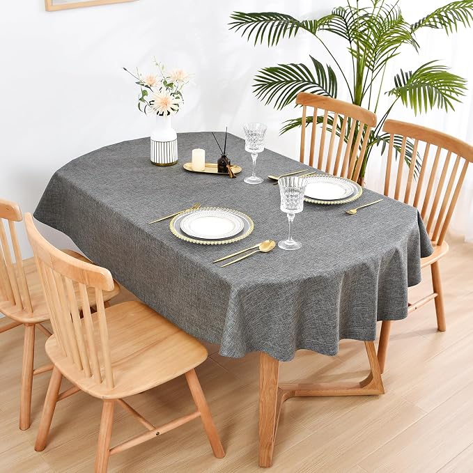 Wolkemer Faux Linen Small Oval Tablecloth 52x70 Inch Charcoal Table Cloth | Heavy Duty Wrinkle Resistant Fabric Table Cloth, Farmhouse Rustic Oval Table Cover for Kitchen Dining Indoor Outdoor Tabletop