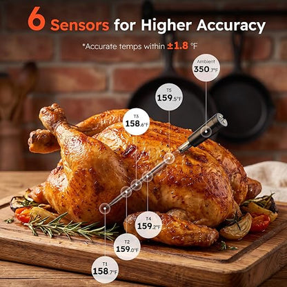Smart Bluetooth Wireless Meat Thermometer with 6 Sensors,0.5S Instant Read | ±0.5°F digital thermometer, Standalone Base, APP Control & Real-Time Alert, 2 Ultra-Thin Probes for BBQ,Grill, Smoker,Oven