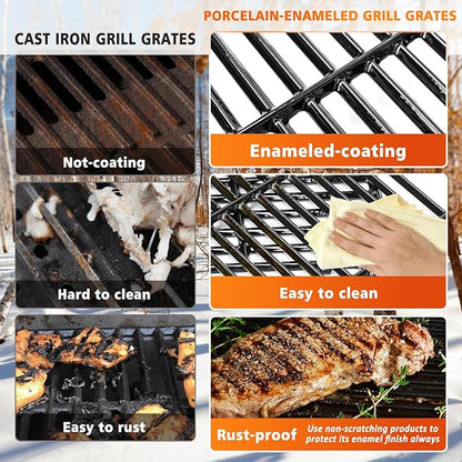 Hisencn Grill Grates Replacement for Charbroil Advantage 463343015, 463344015, 463344116, Kenmore, Advantage Gas2coal Parts 463340516, G467-0002-W1, 16 15/16" Porcelain Enameled Cooking Grids, 3 Packs