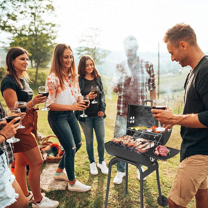 Outdoor BBQ Charcoal Grill, Portable Barrel Charcoal Grill 500 Sq. in. Cooking Area with Side Table & Wheels for Patio Backyard Picnic Cooking Camping