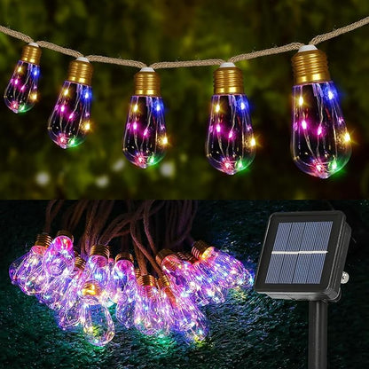 Solar String Lights Outdoor, 24FT Solar Patio String Lights for Outside, Outdoor Solar Lights with 20 Shatterproof Bulbs, Waterproof 8 Light Modes for Garden Fence Balcony Camping Decor - Multicolor