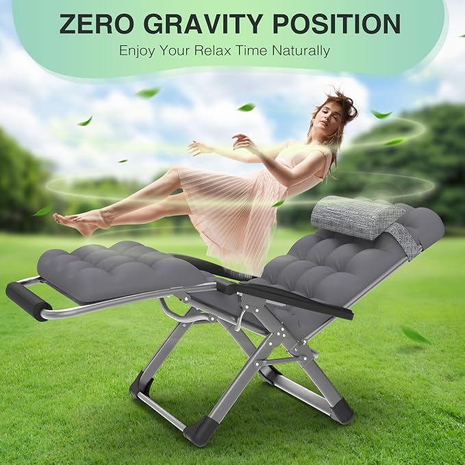 Suteck Oversized Zero Gravity Chair, 29" XL Reclining Lounge Chairs | W/Removable Cushion&Headrest, Upgraded Lock, Big Cup Holder and Footrest, Reclining Camping Chair Recliner for Indoor Outdoor