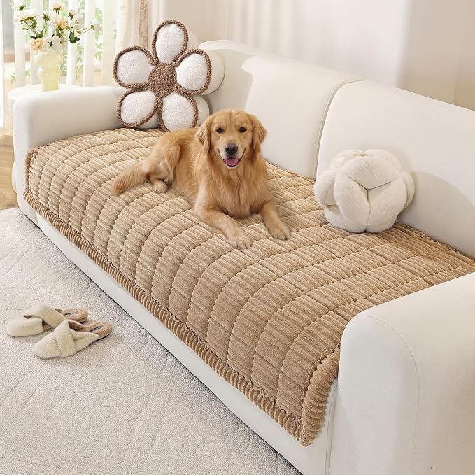 OstepDecor Couch Cover for Dogs, Washable Non Slip Sofa Cover for Pets | Soft Couch Covers for Sofa, Loveseat and Sectional, Furniture Protector Against Pet Hair & Dirt (35.4" x 47.2", Khaki)